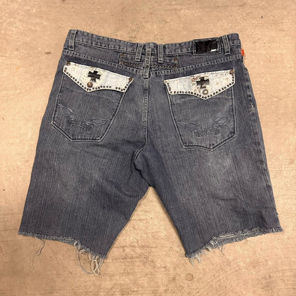 Robins Jeans Shorts Mens 42 Denim Studded Flap Cross Pockets Vintage Grunge